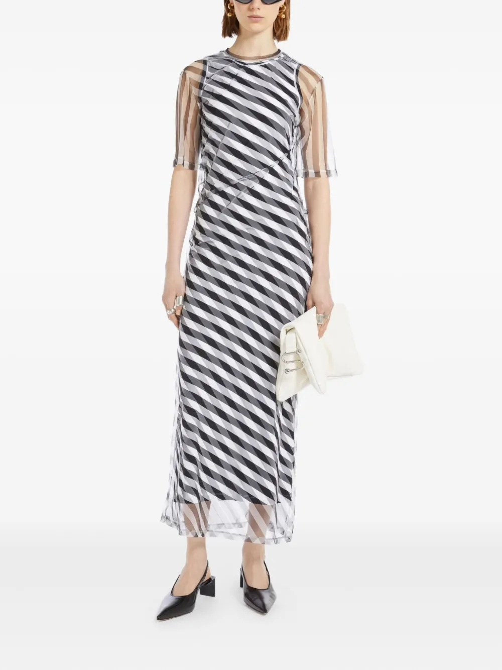 Max Mara diagonal-stripe mesh dress - Zwart