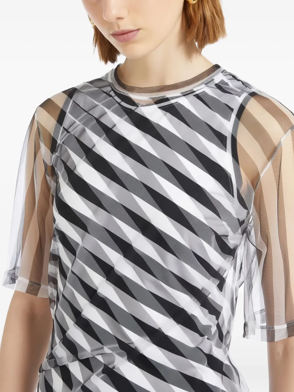 Max Mara Diagonal-stripe Mesh Dress In Animal Print