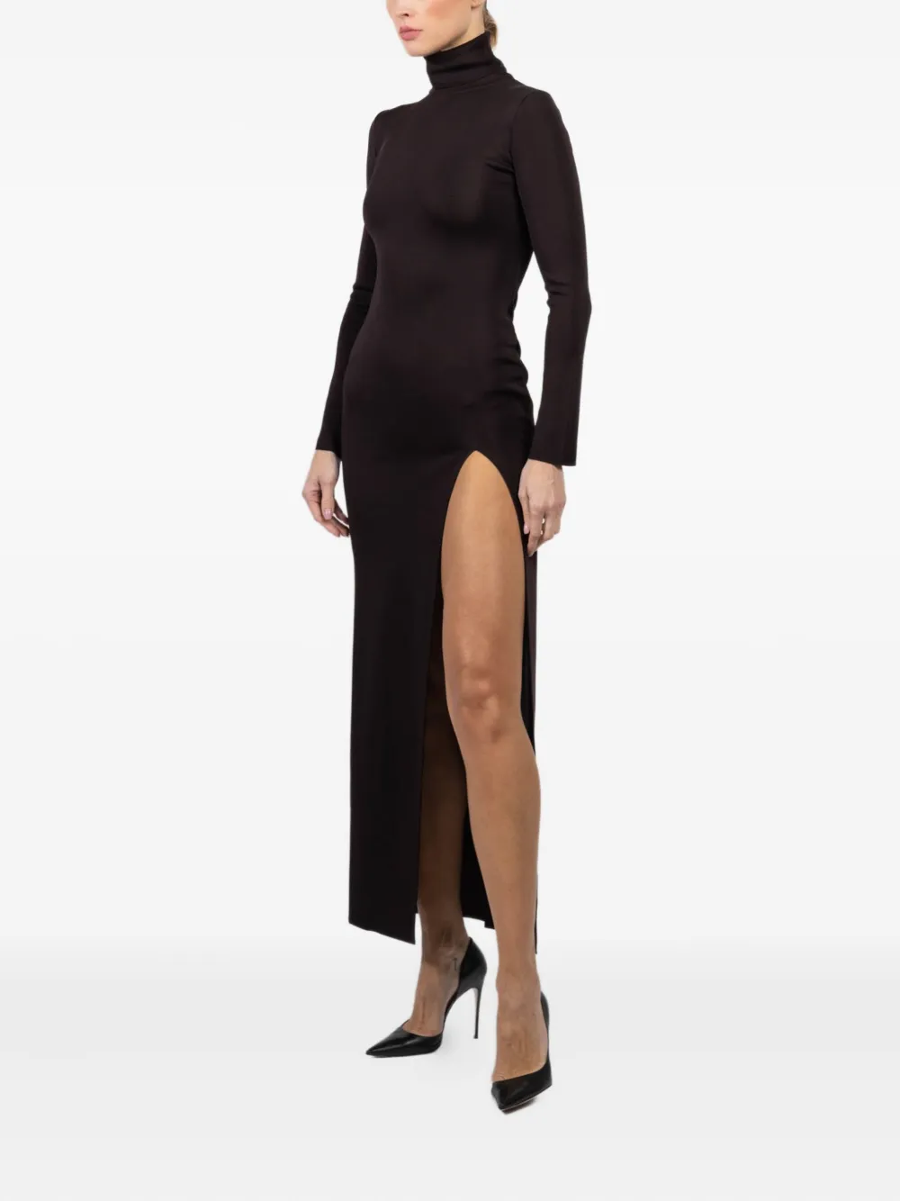  La Galpa Turtleneck Side-split Dress - Brown 