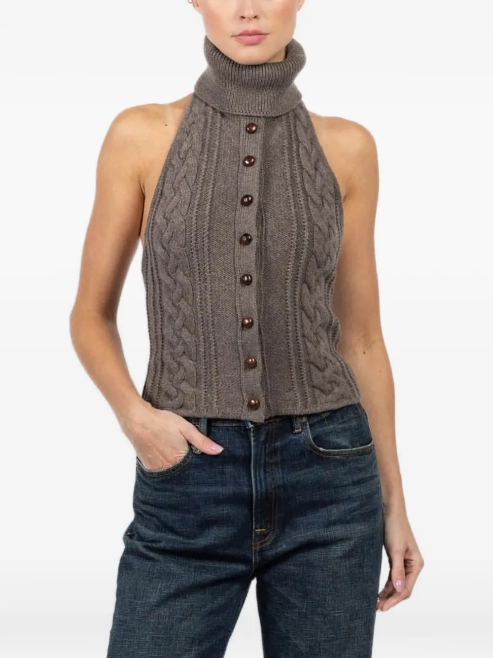 La Galpa turtleneck cable-knit top - Marrone