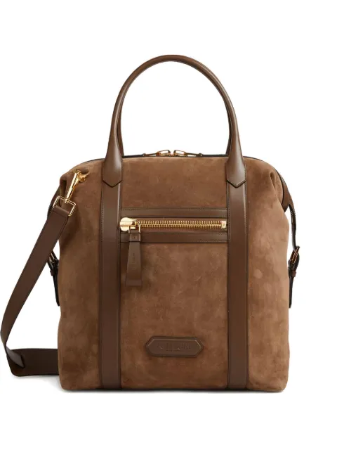 TOM FORD logo-patch suede tote bag
