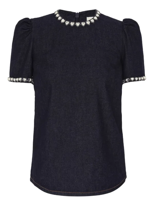 Zimmermann Embellished Denim Top in Blue
