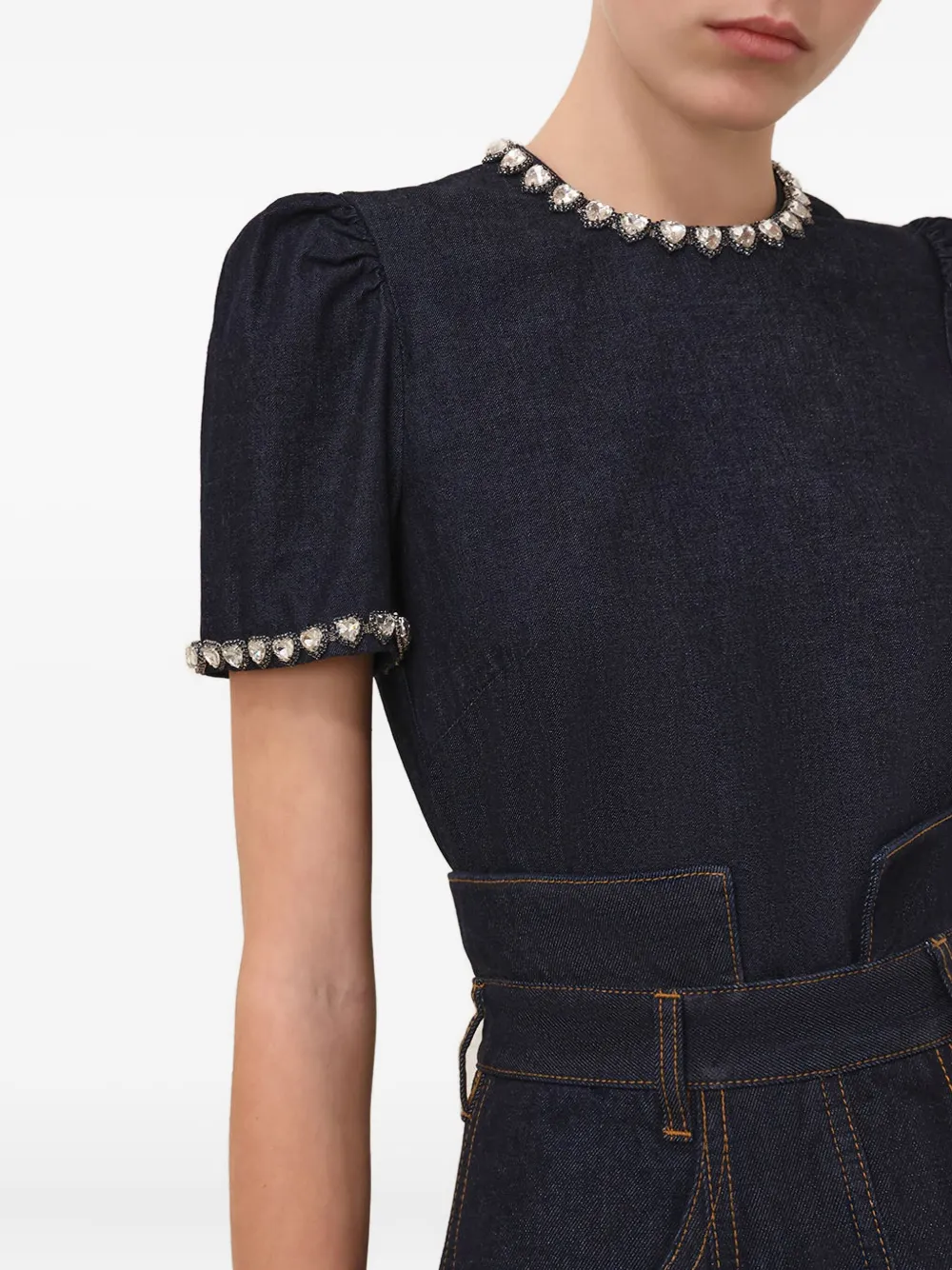 Zimmermann Embellished Denim Top In Night Sky In Black