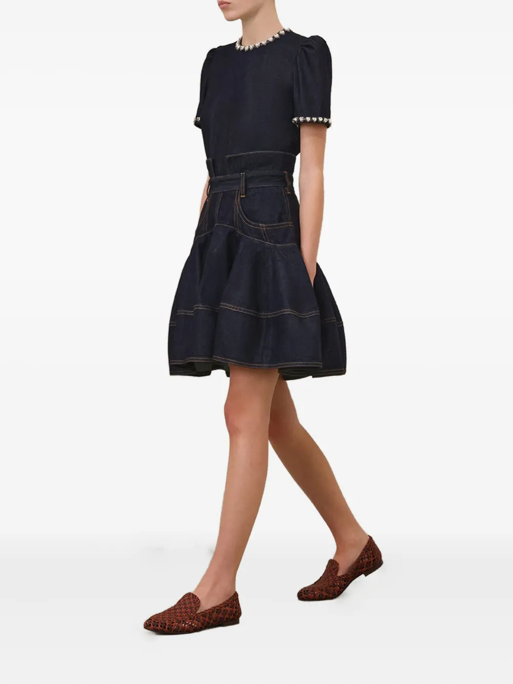 Zimmermann Embellished Denim Top In Night Sky In Black