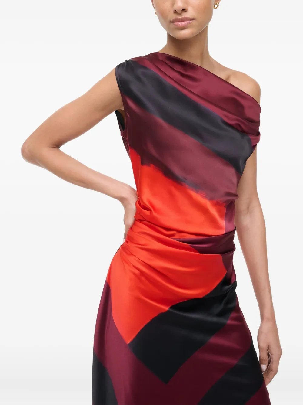 Staud Phare One-shoulder Midi Dress In Multi