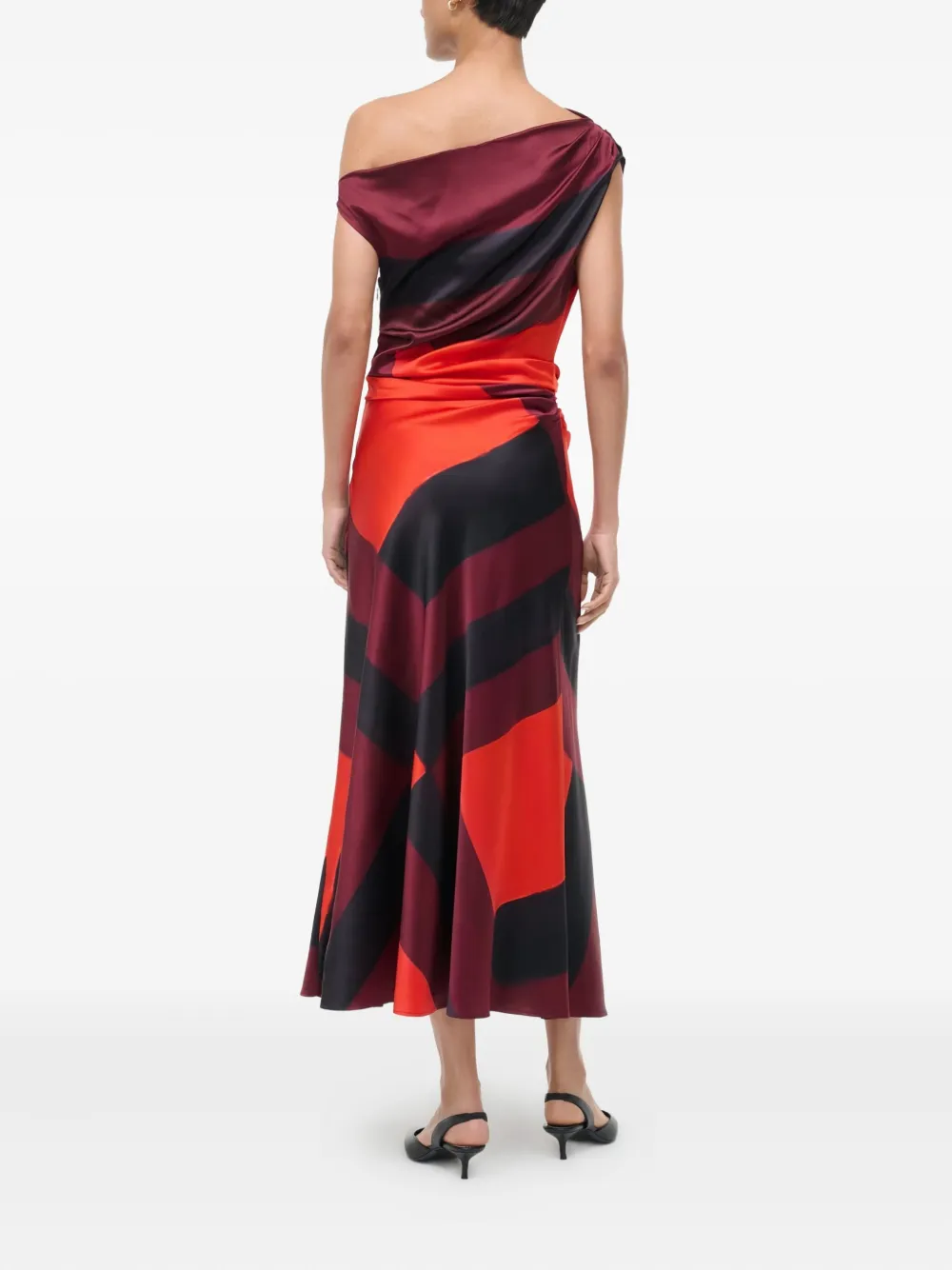 Staud Phare One-shoulder Midi Dress In Multi