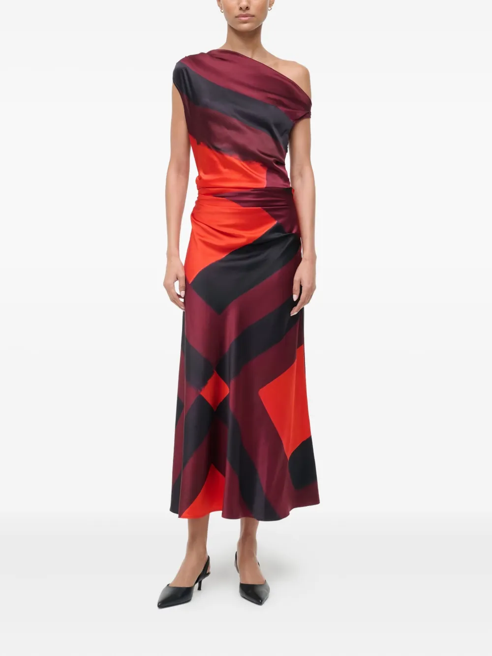 STAUD Phare one-shoulder midi dress - Rood