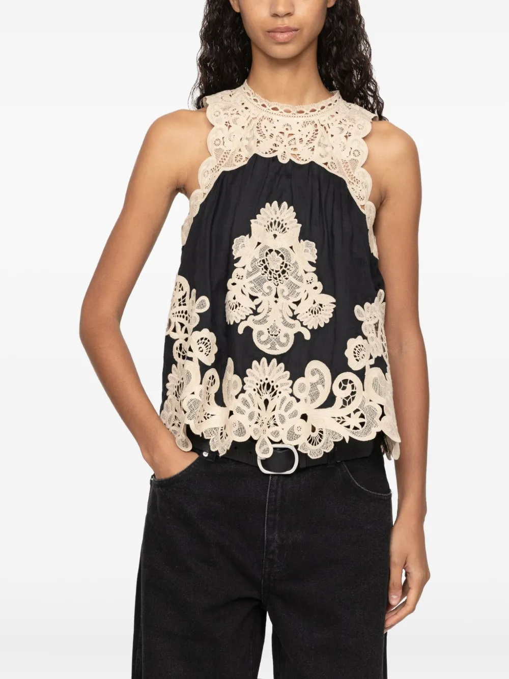 Sea Medina Floral-lace Blouse In Black