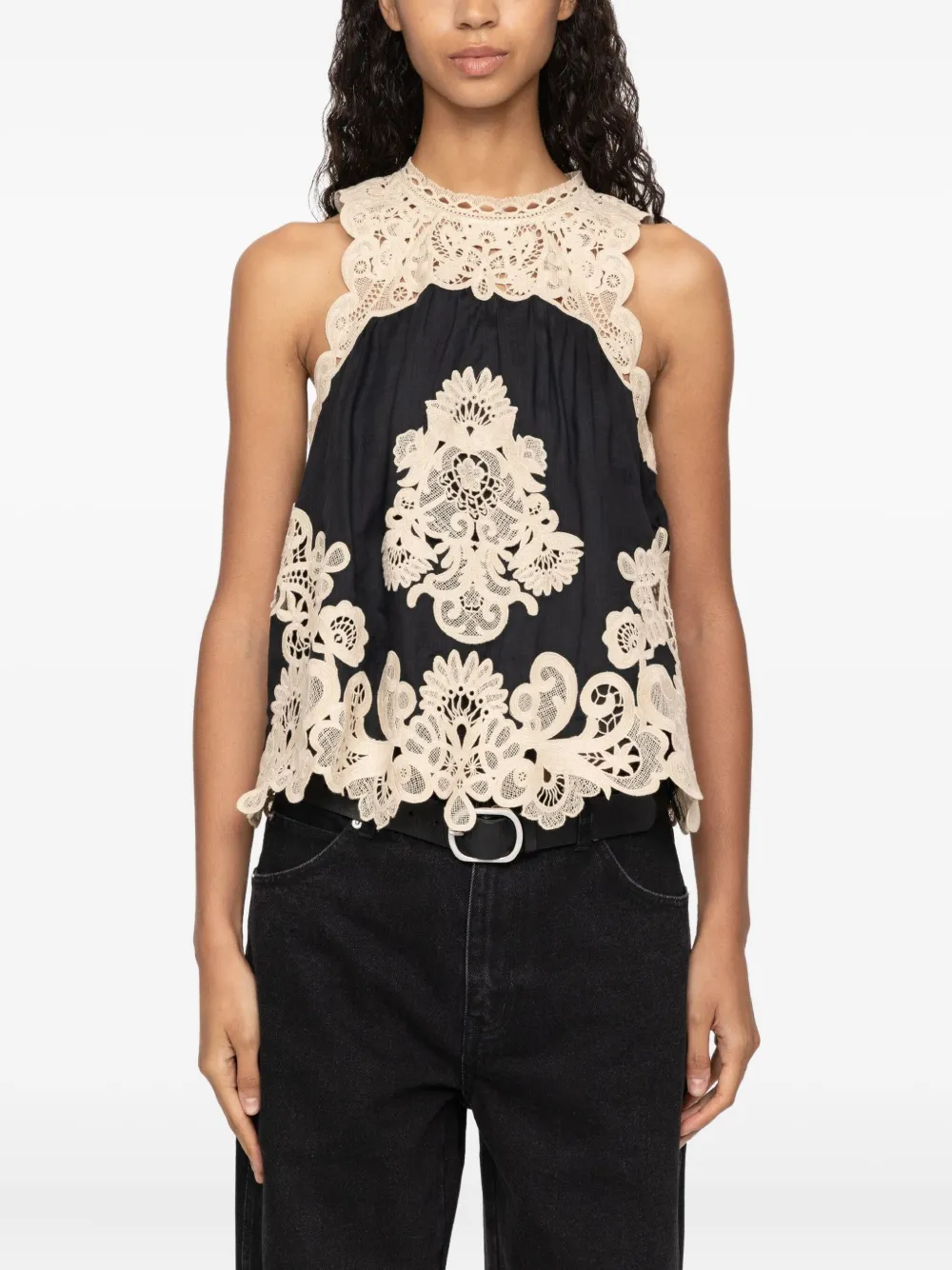 Sea Medina Floral-lace Blouse In Black