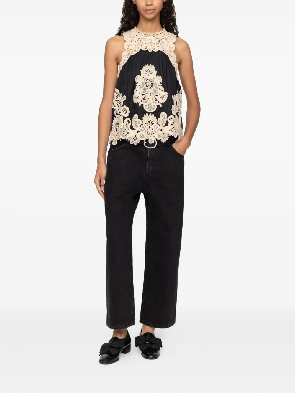 Sea Medina Floral-lace Blouse In Black