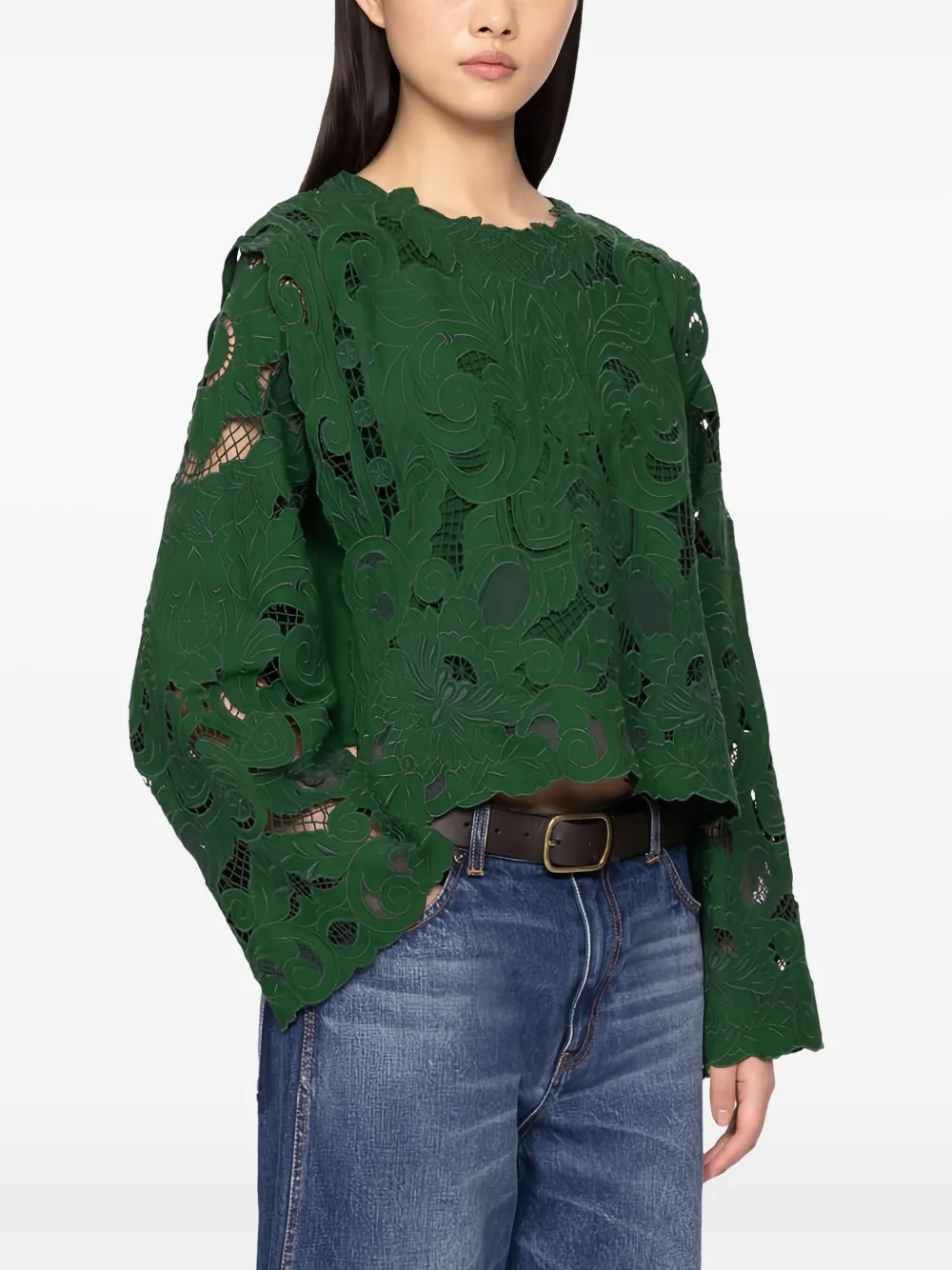 Sea Ceci Open-work Long-sleeve Blouse In Green