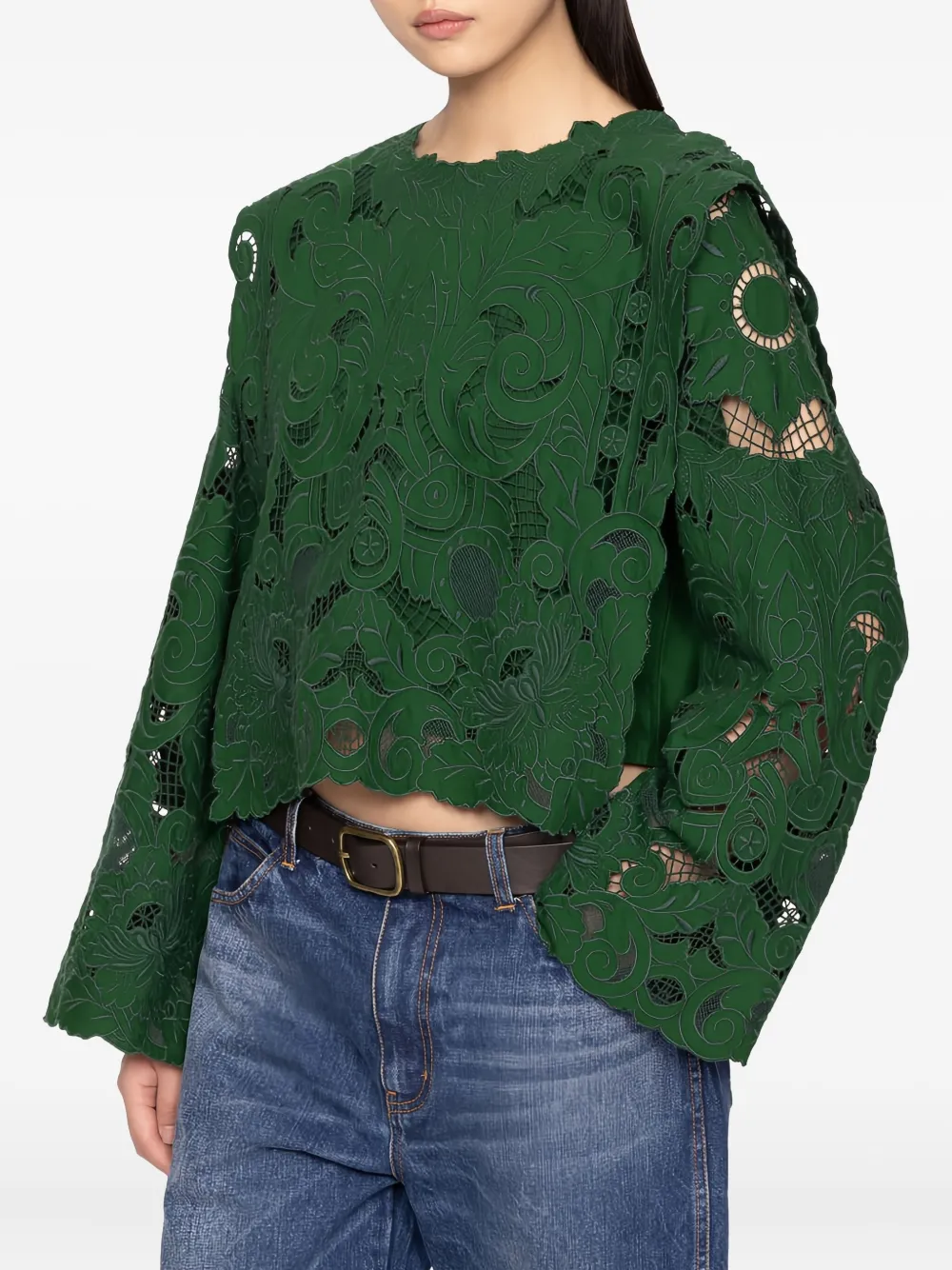 Sea Ceci Open-work Long-sleeve Blouse In Green