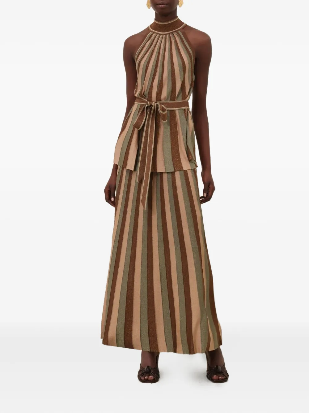 Zimmermann Hypnotic Metallic Striped Midi Skirt In Multi