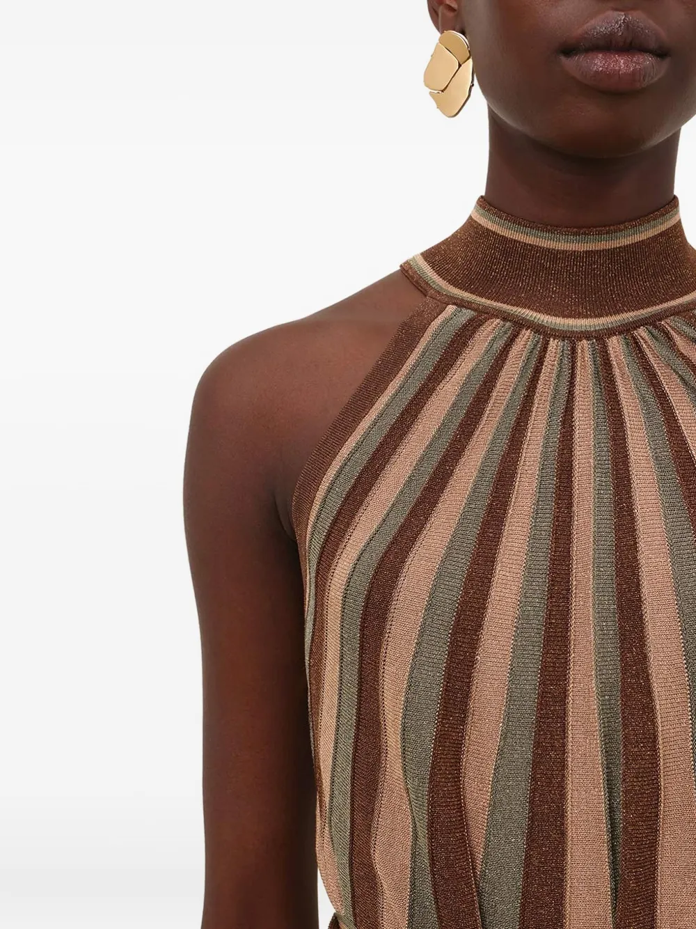 Zimmermann Hypnotic Halter Top Metallic Green Stripe In Brown