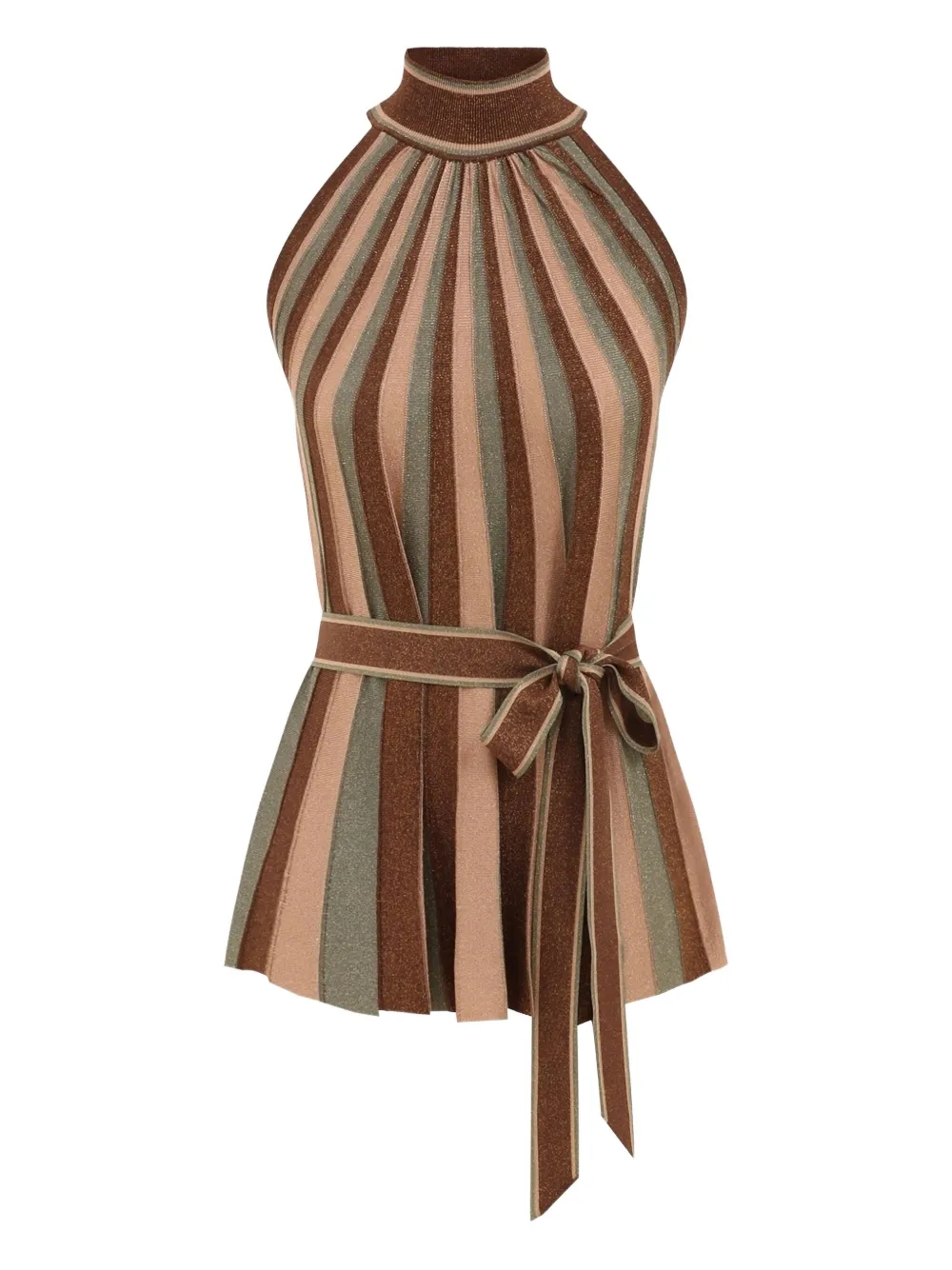 Zimmermann Hypnotic Halter Top Metallic Green Stripe In Brown
