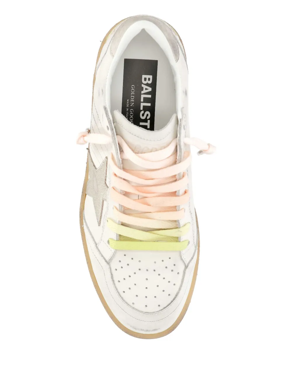 Golden Goose Ball Star Sneakers In Leather With Laminated Star And Suede Heel Tab Shoes In Neutral