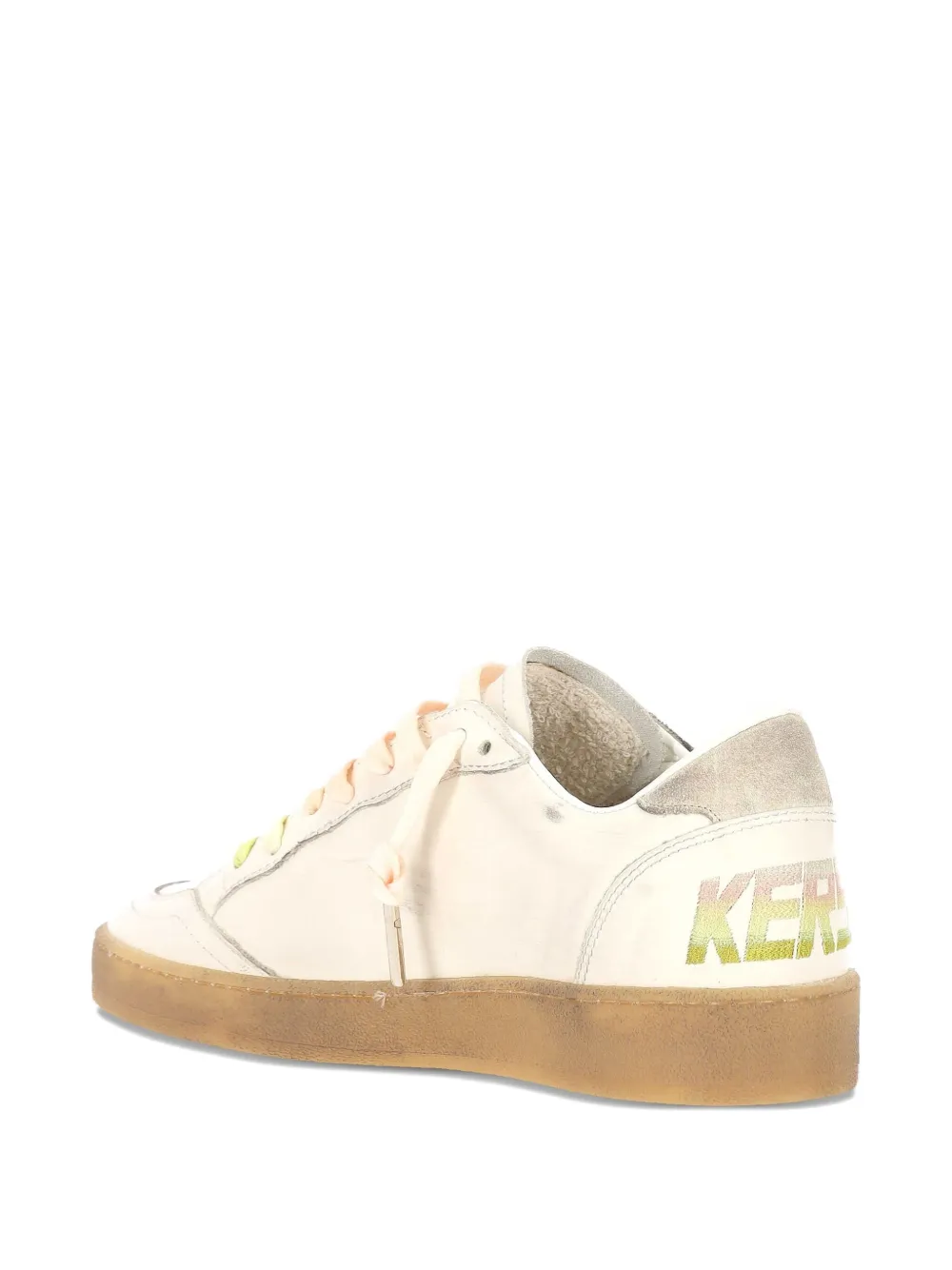 Golden Goose Ball Star Sneakers In Leather With Laminated Star And Suede Heel Tab Shoes In Neutral