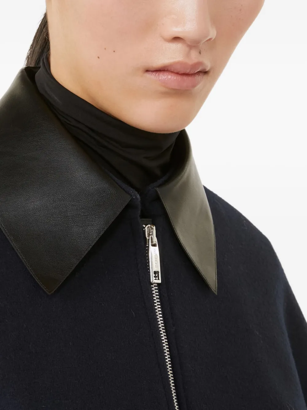 Max Mara Vacuo Leather-collar Wool Jacket In Blue