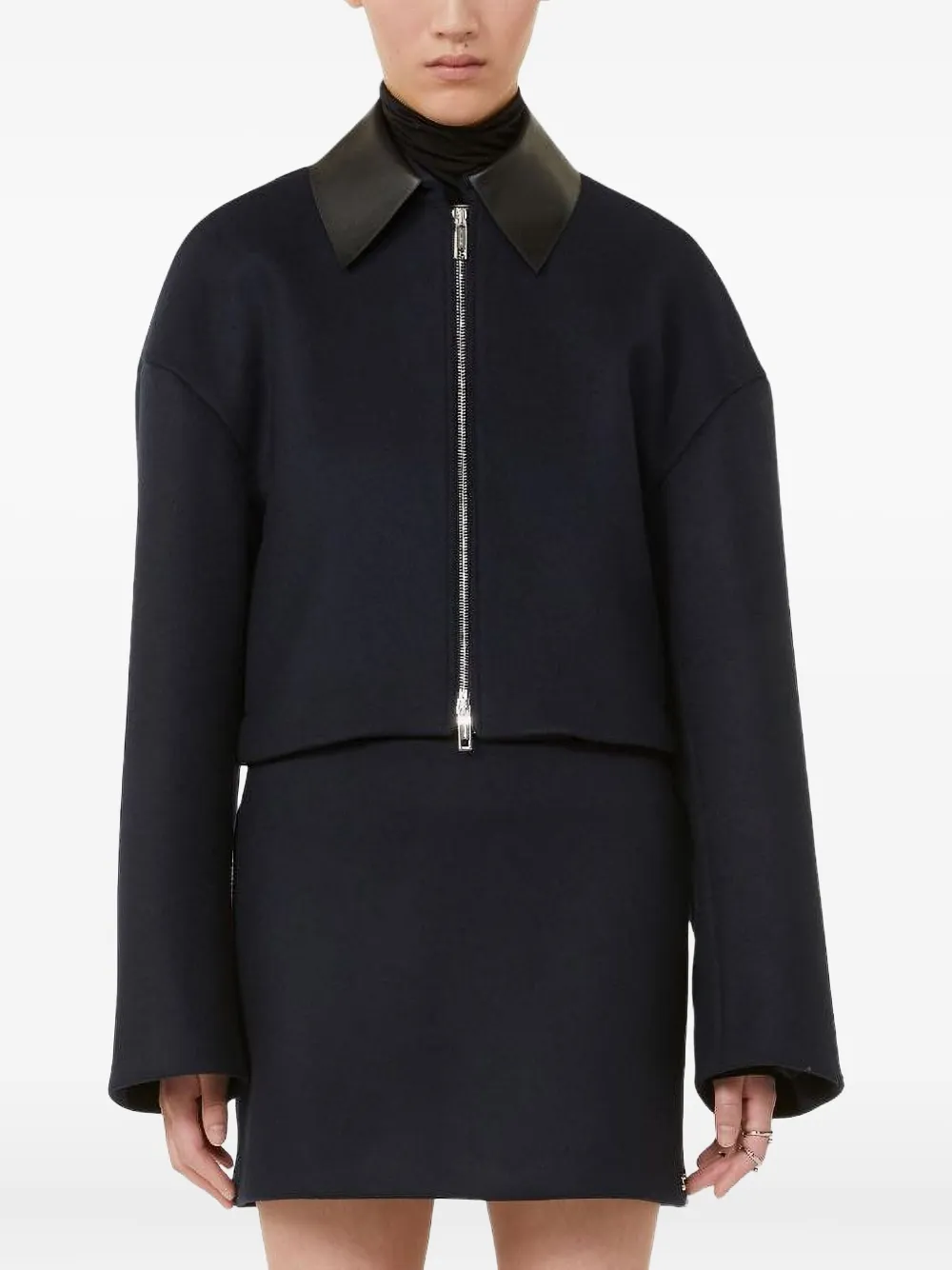 Max Mara Vacuo Leather-collar Wool Jacket In Blue