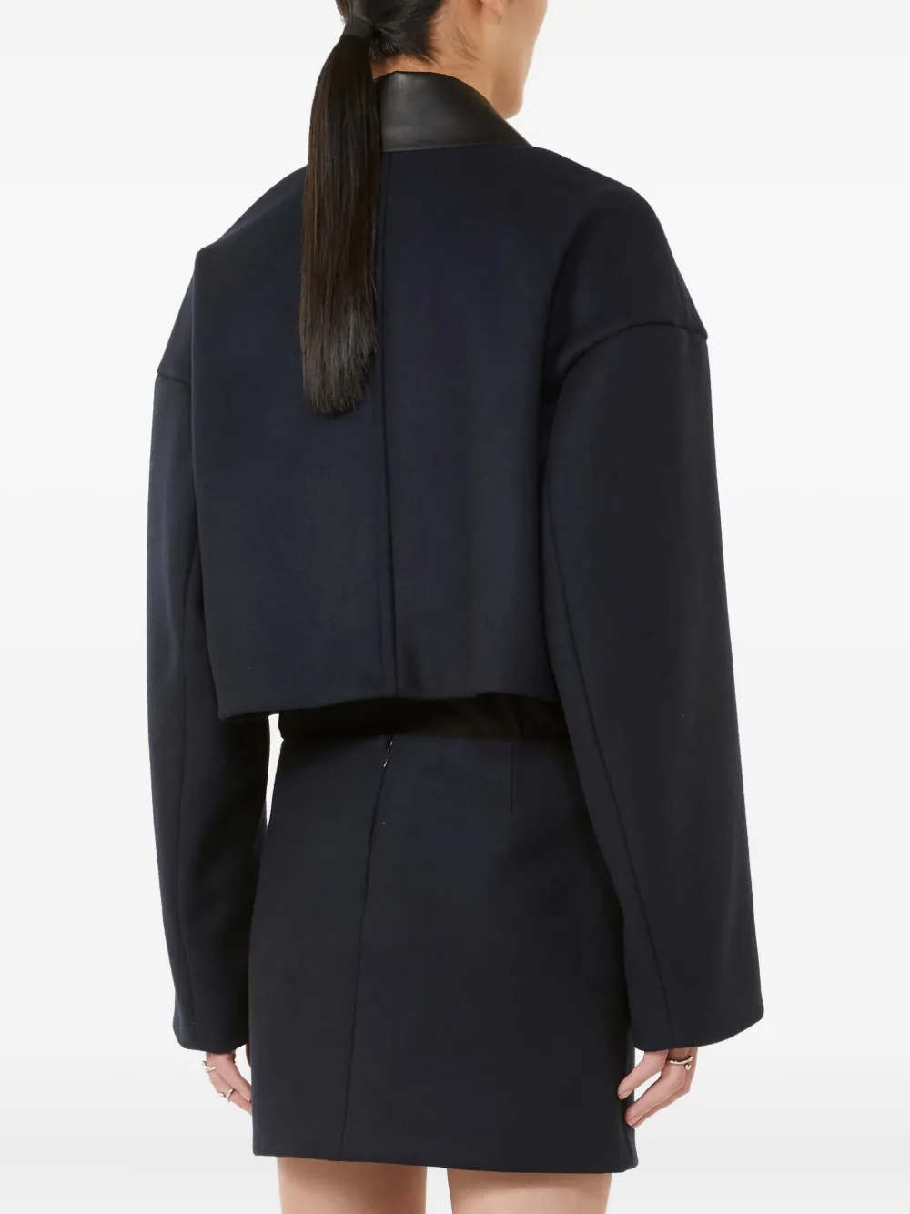 Max Mara Vacuo Leather-collar Wool Jacket In Blue