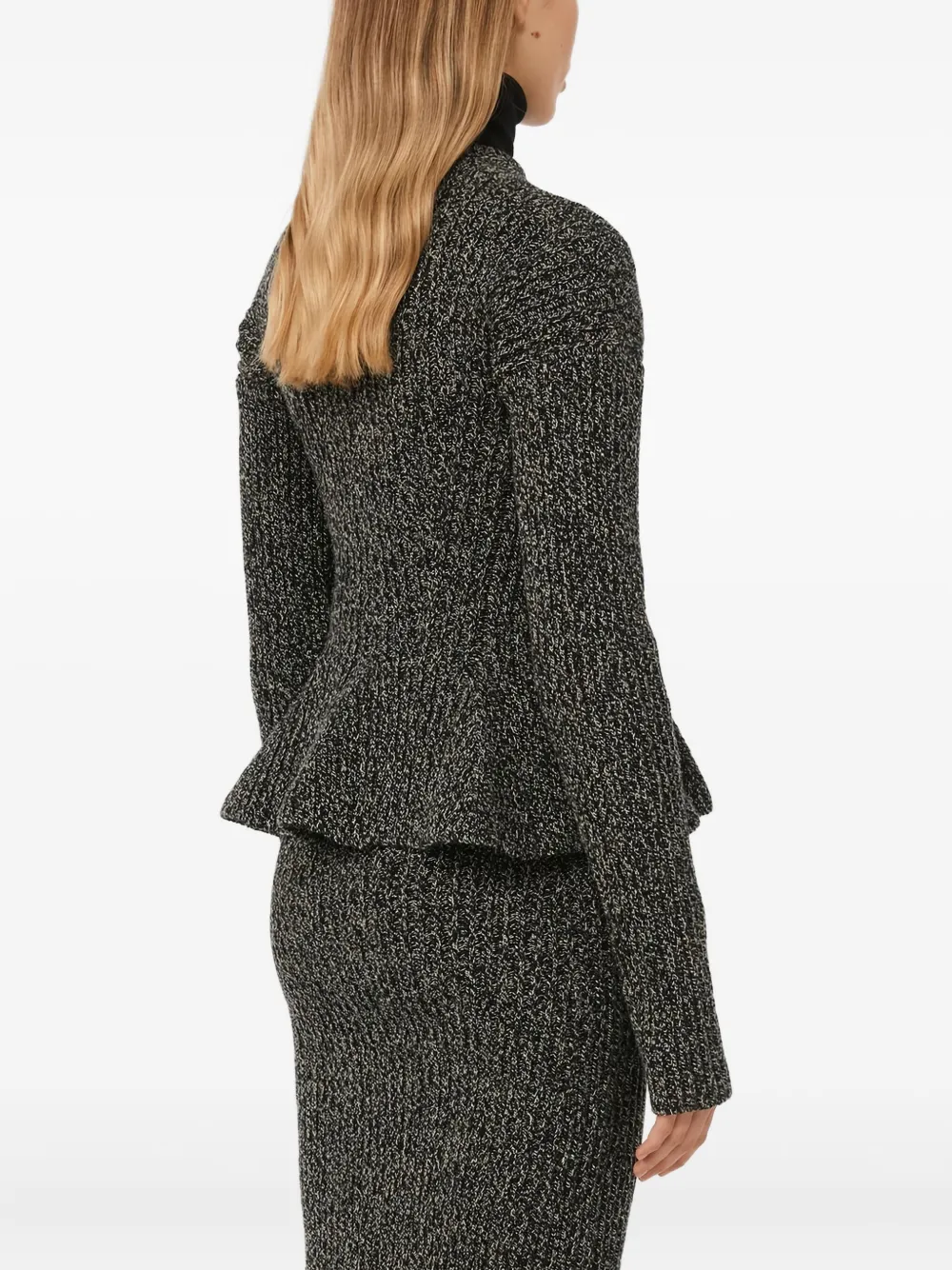 Max Mara Kim Ribbed-knit Peplum Cardigan In Black