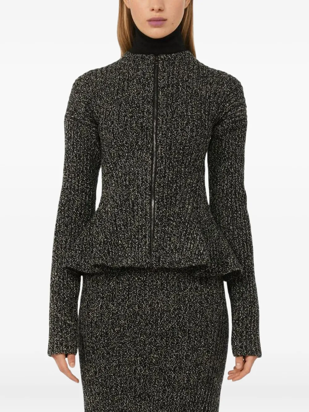 Max Mara Kim Ribbed-knit Peplum Cardigan In Black