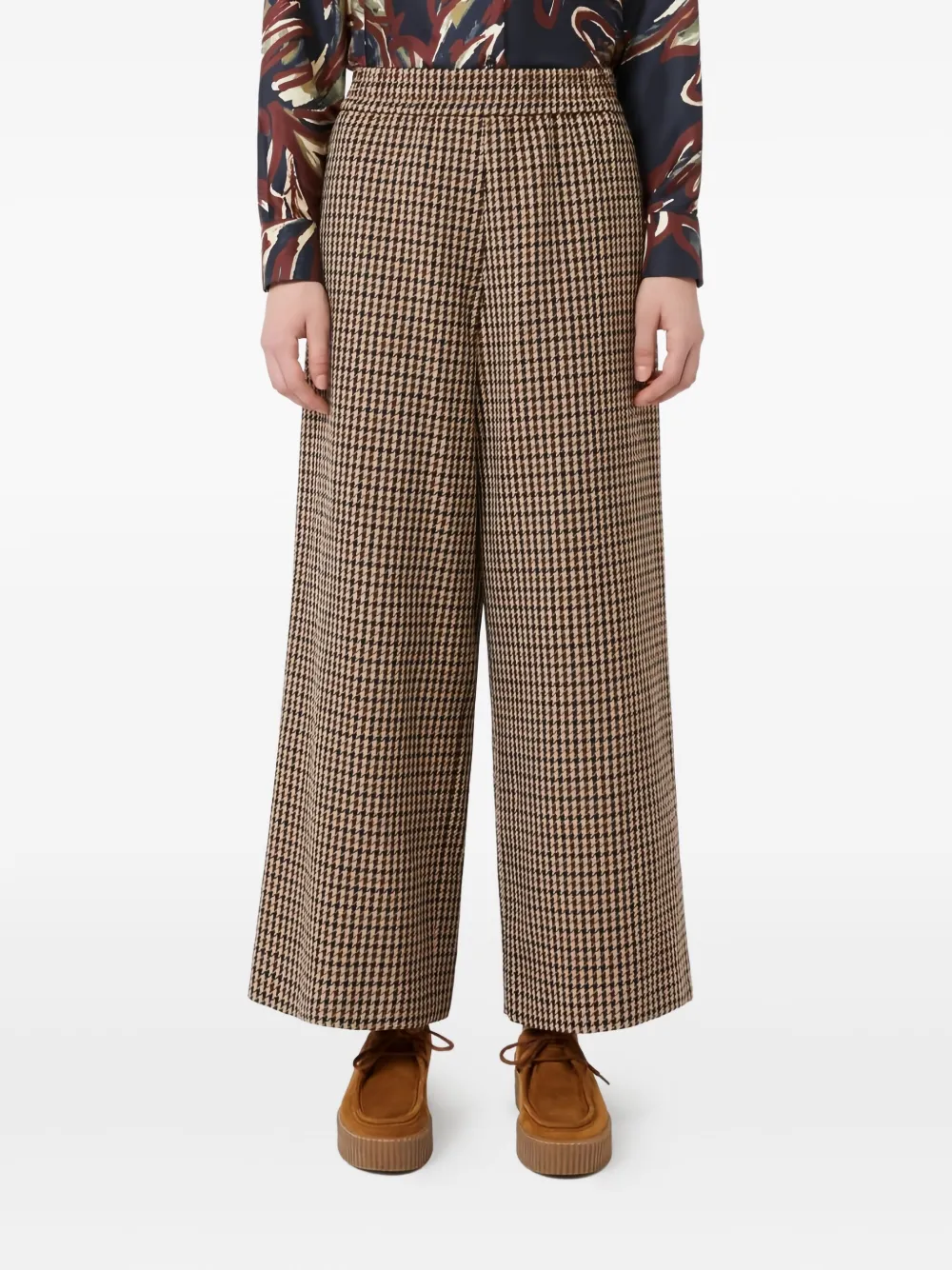 Weekend Max Mara Broek met elastische taille en pied-de-poule print Beige