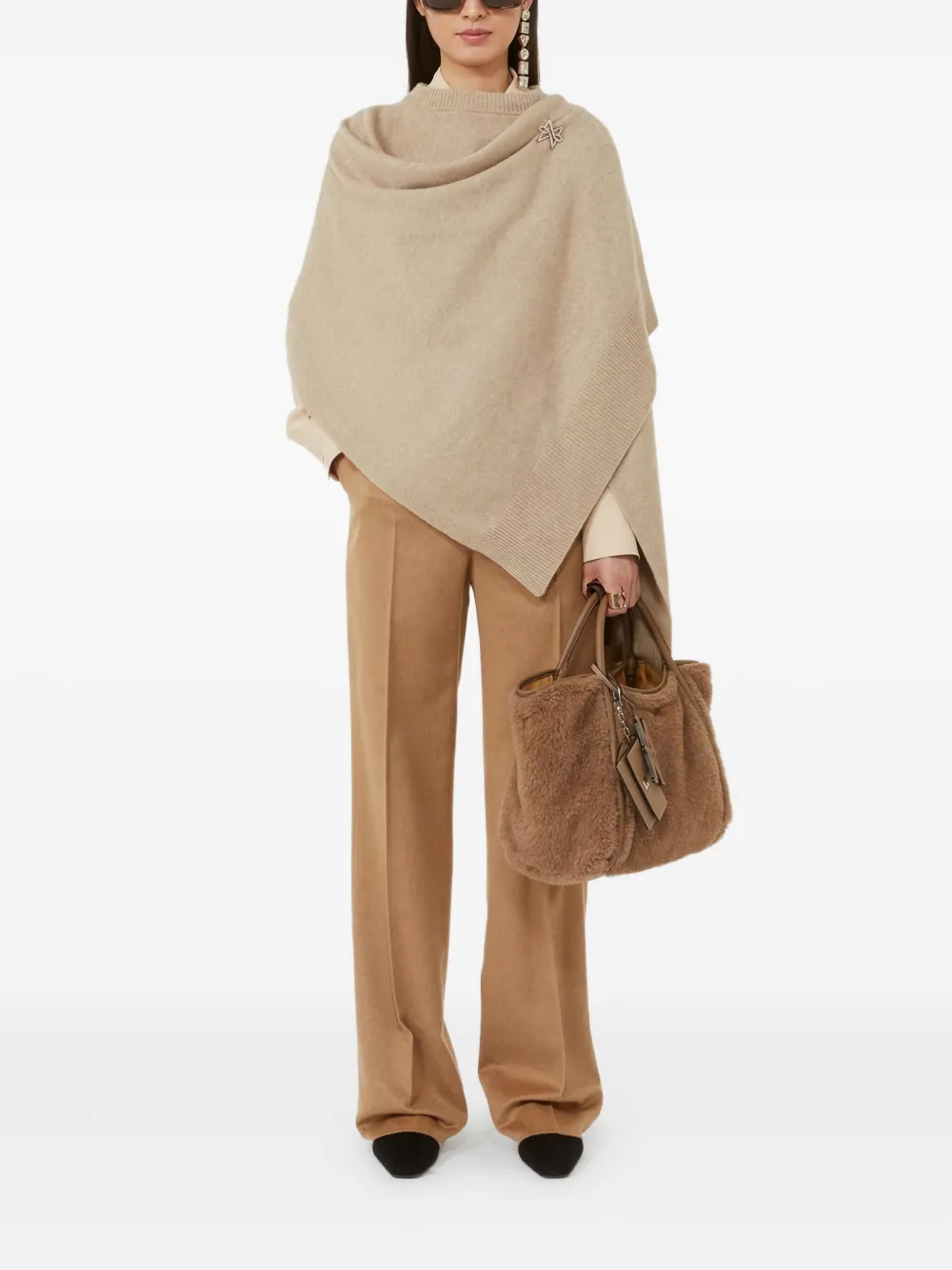 Max Mara shearling leather-trimmed handbag - Bruin