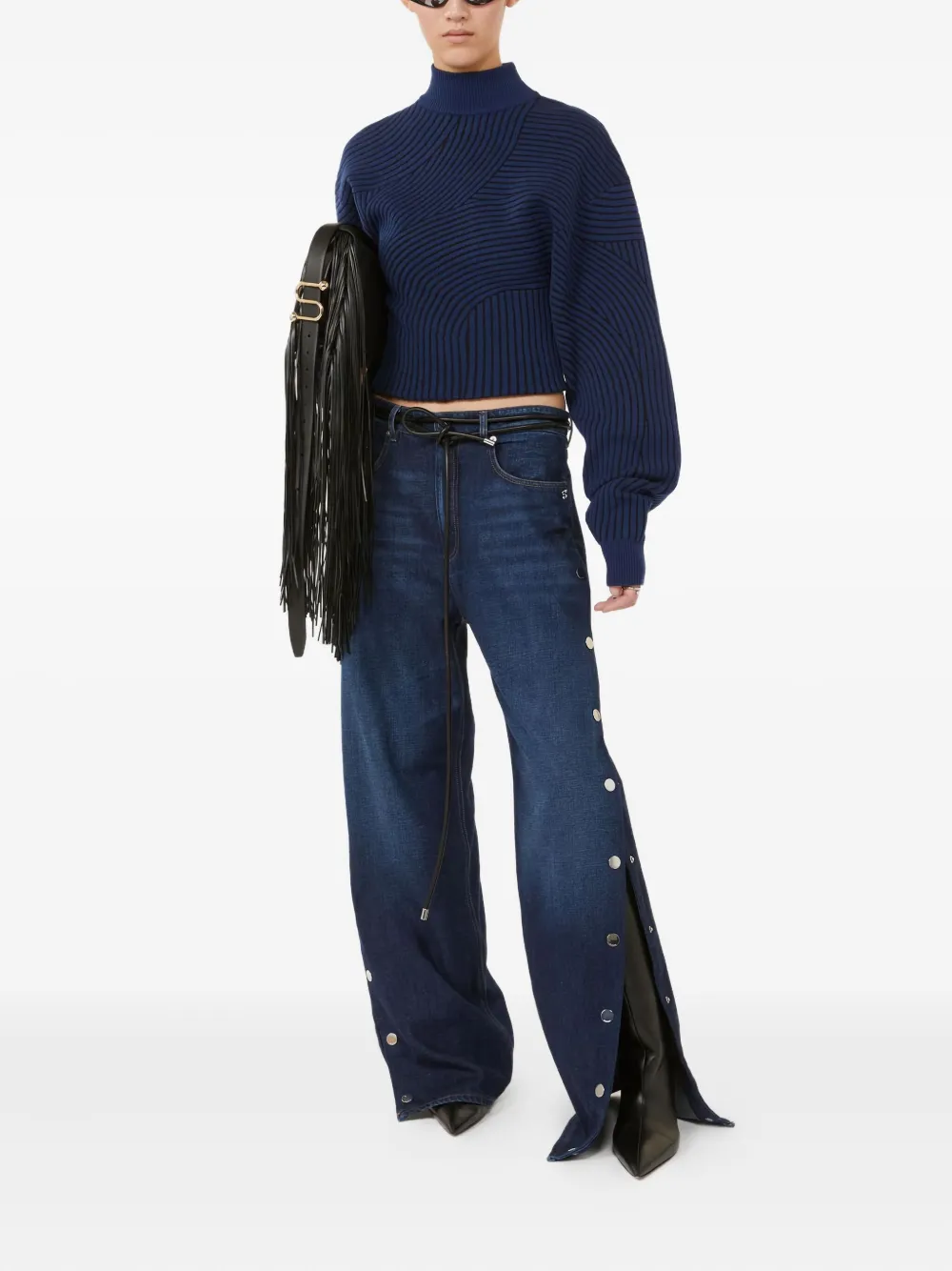 Max Mara Febo Wave-pattern High-neck Sweater In Blue