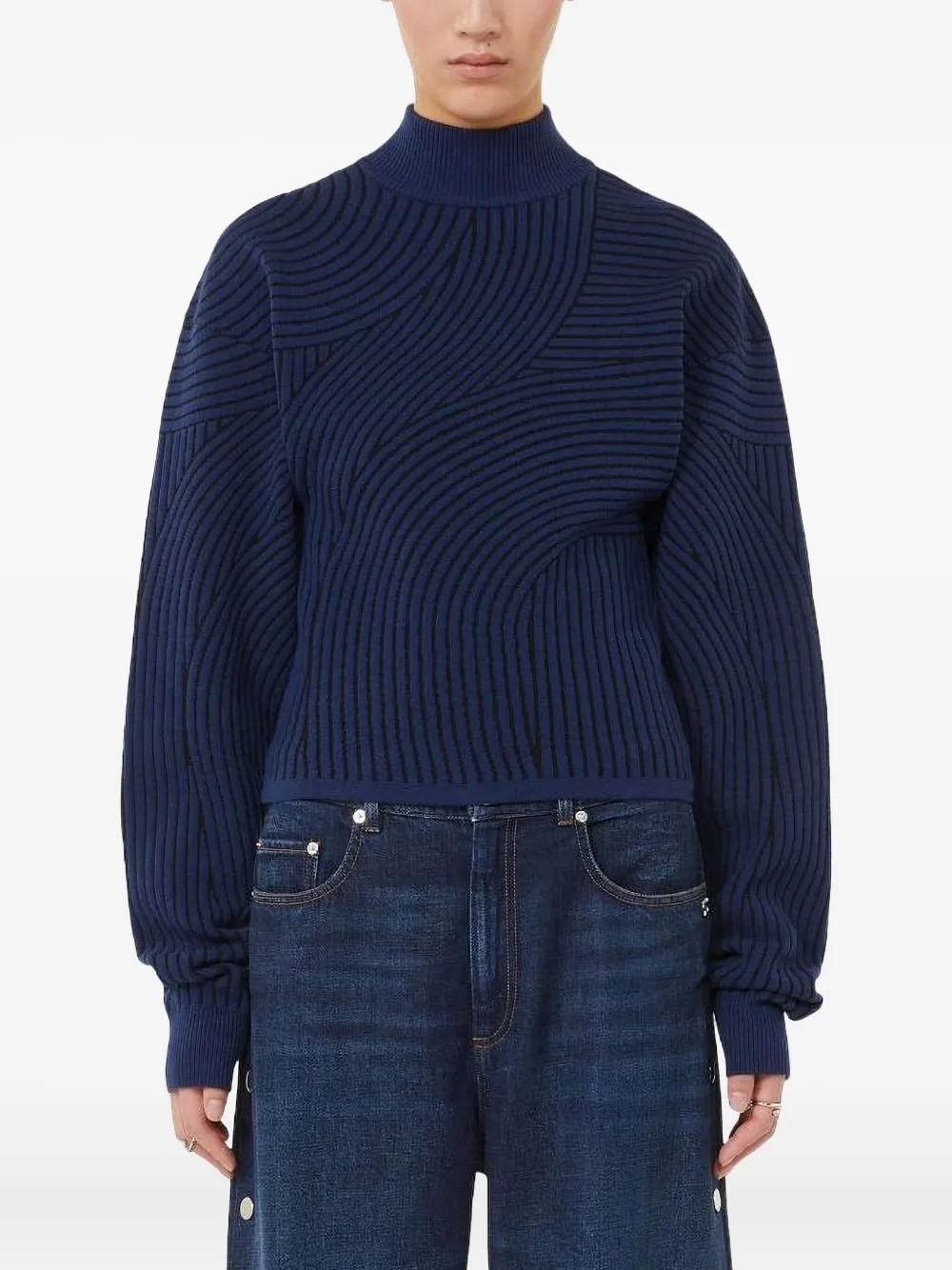 Max Mara Febo ウェーブパターン ハイネックセーター - ブルー Max Mara Febo ウェーブパターン ハイネックセーター - ブルー