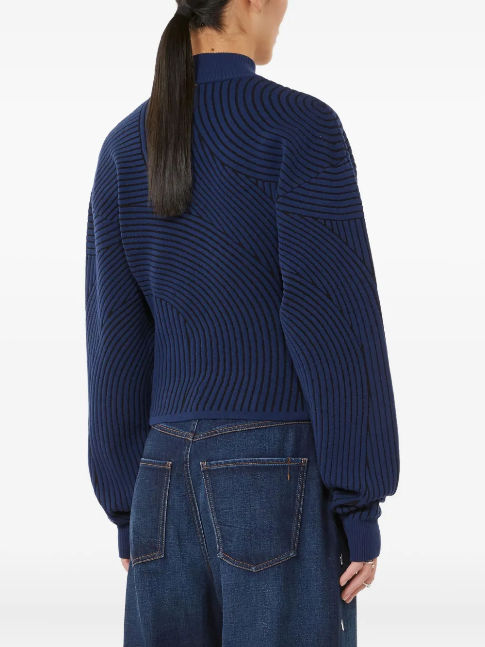 Max Mara Febo Wave-pattern High-neck Sweater In Blue