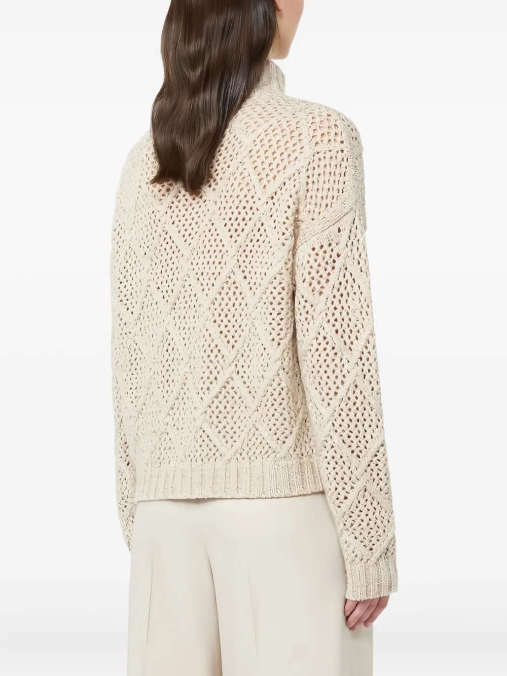 Max Mara Ghinea Diamond-pattern High-neck Cardigan In Neutral