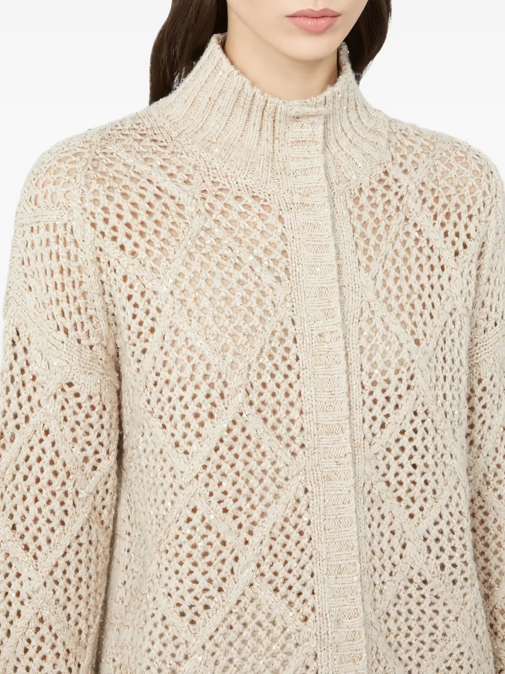 Max Mara Ghinea Diamond-pattern High-neck Cardigan In Neutral