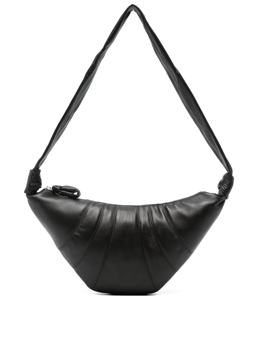 Lemaire Crescent-shaped Black Leather Shoulder Bag With Pleated Detailing In Brown