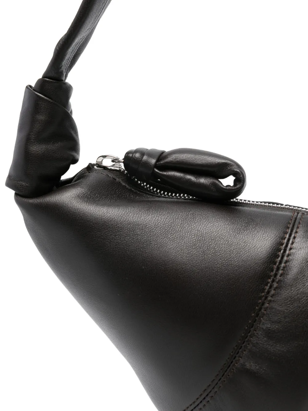 Lemaire Crescent-shaped Black Leather Shoulder Bag With Pleated Detailing In Brown