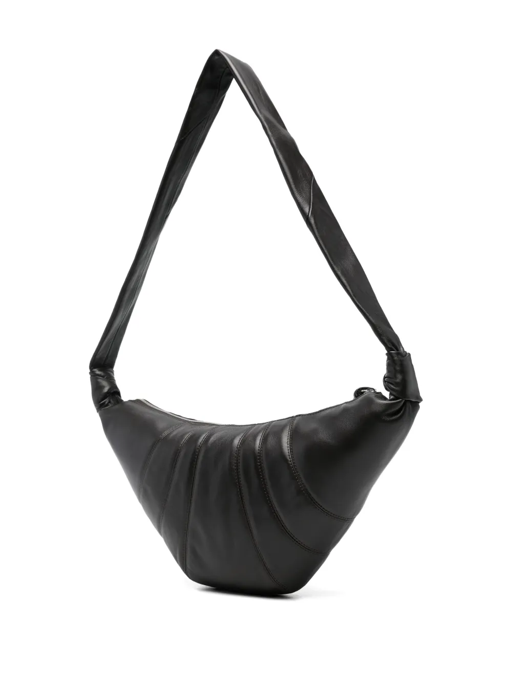 Lemaire Crescent-shaped Black Leather Shoulder Bag With Pleated Detailing In Brown