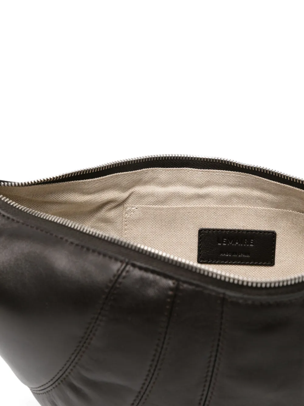 Lemaire Crescent-shaped Black Leather Shoulder Bag With Pleated Detailing In Brown