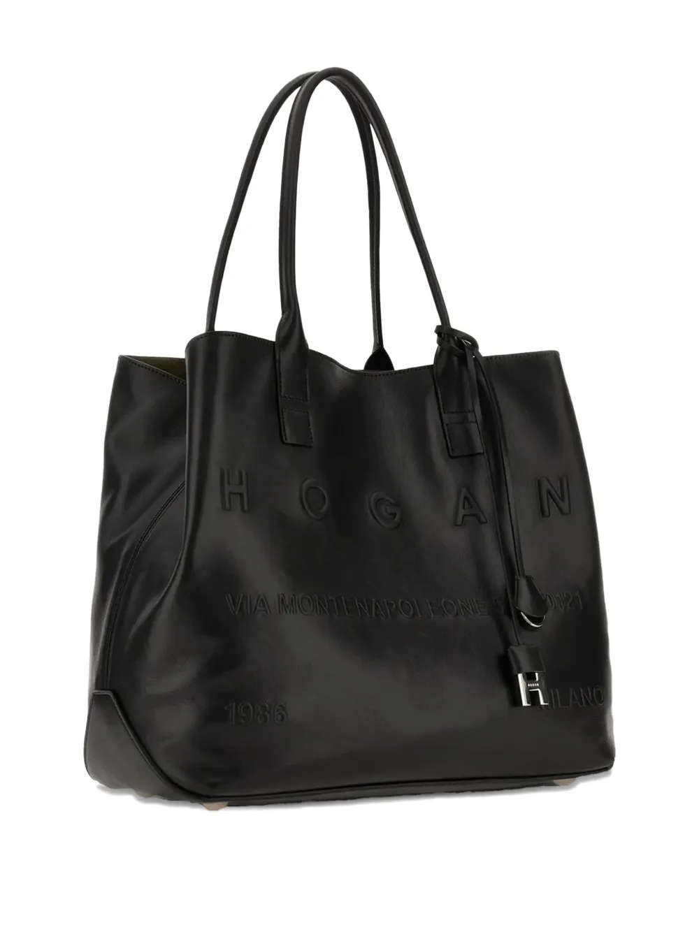 Hogan Medium Script Leather Tote Bag In Black
