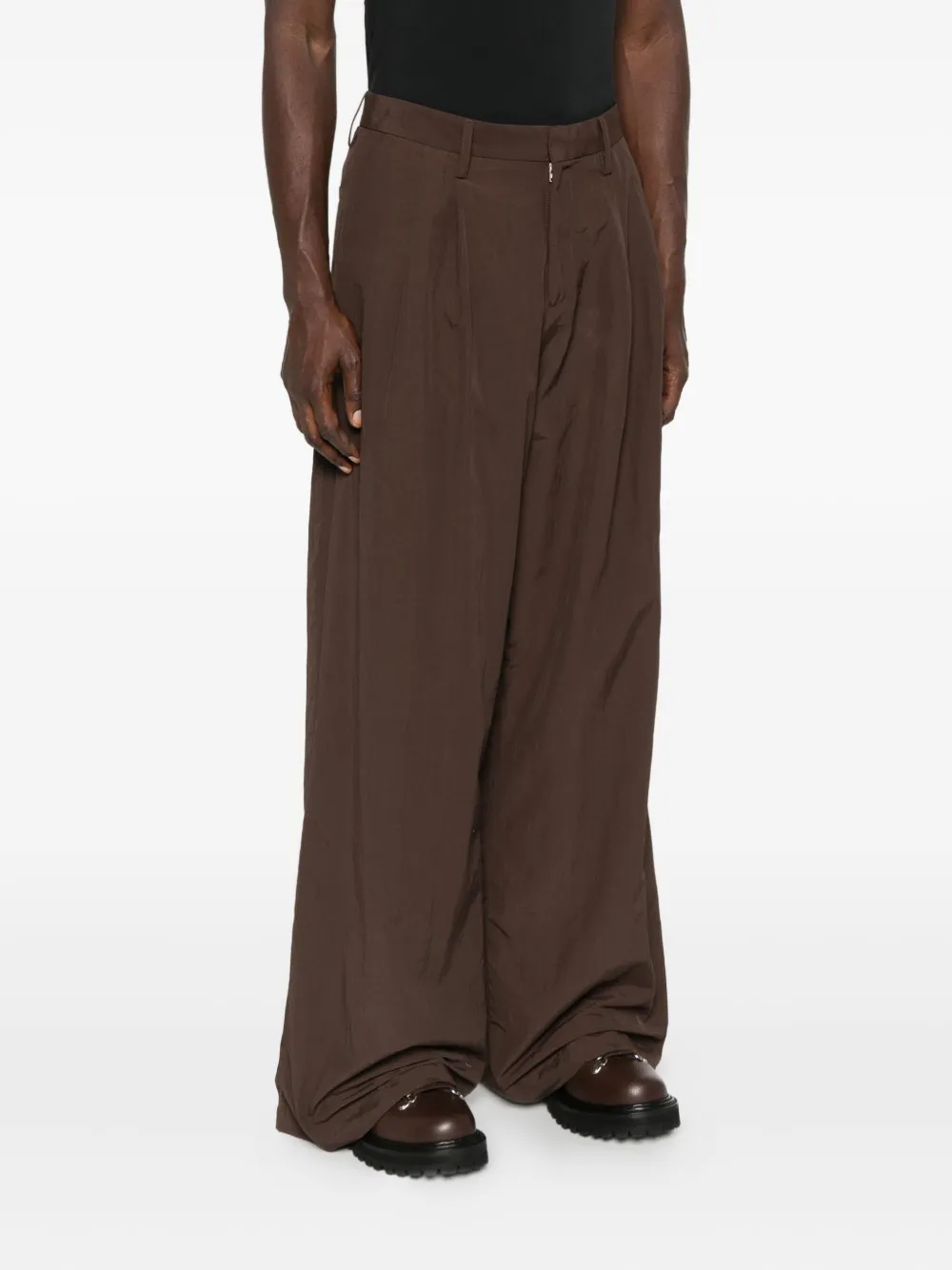 Erl Pleated Wide-leg Trousers In Brown