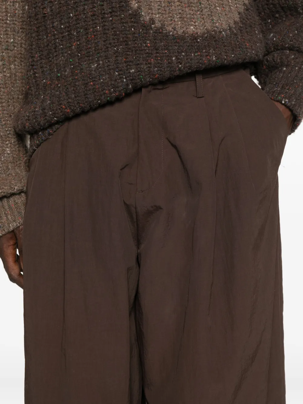 Erl Pleated Wide-leg Trousers In Brown