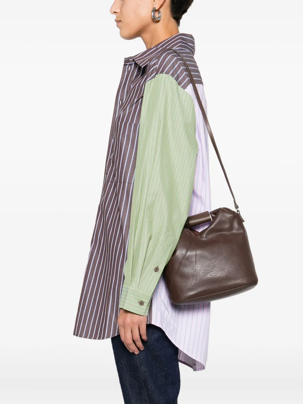 Mm6 Maison Margiela Diagonal-seam Shoulder Bag In Brown