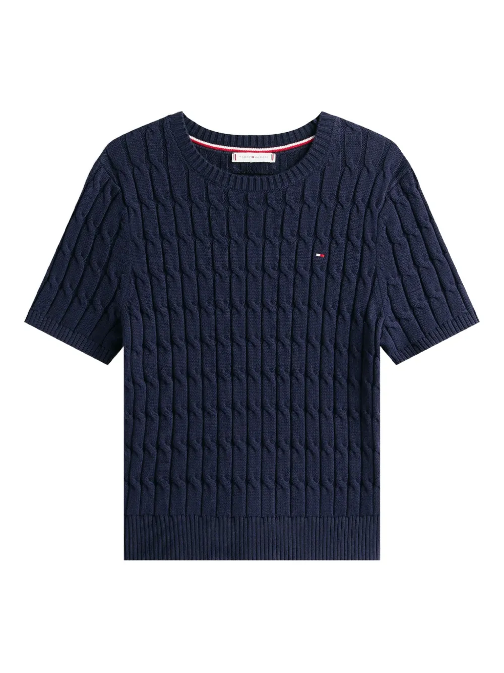 Tommy Hilfiger Cable-knit Short-sleeve T-shirt In Blue