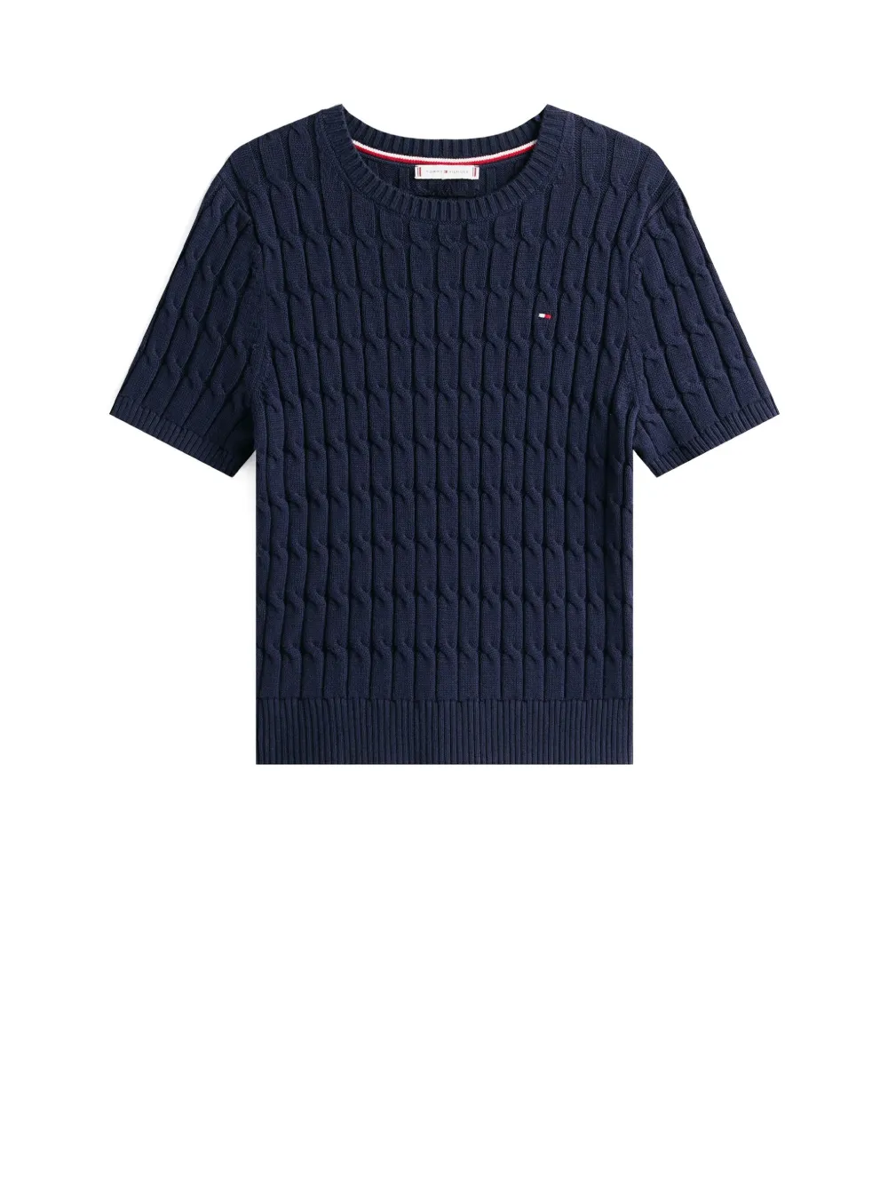 Tommy Hilfiger Cable-knit Short-sleeve T-shirt In Blue