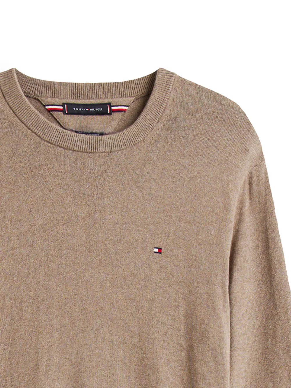 Tommy Hilfiger Trui met geborduurd logo en ronde hals - Beige