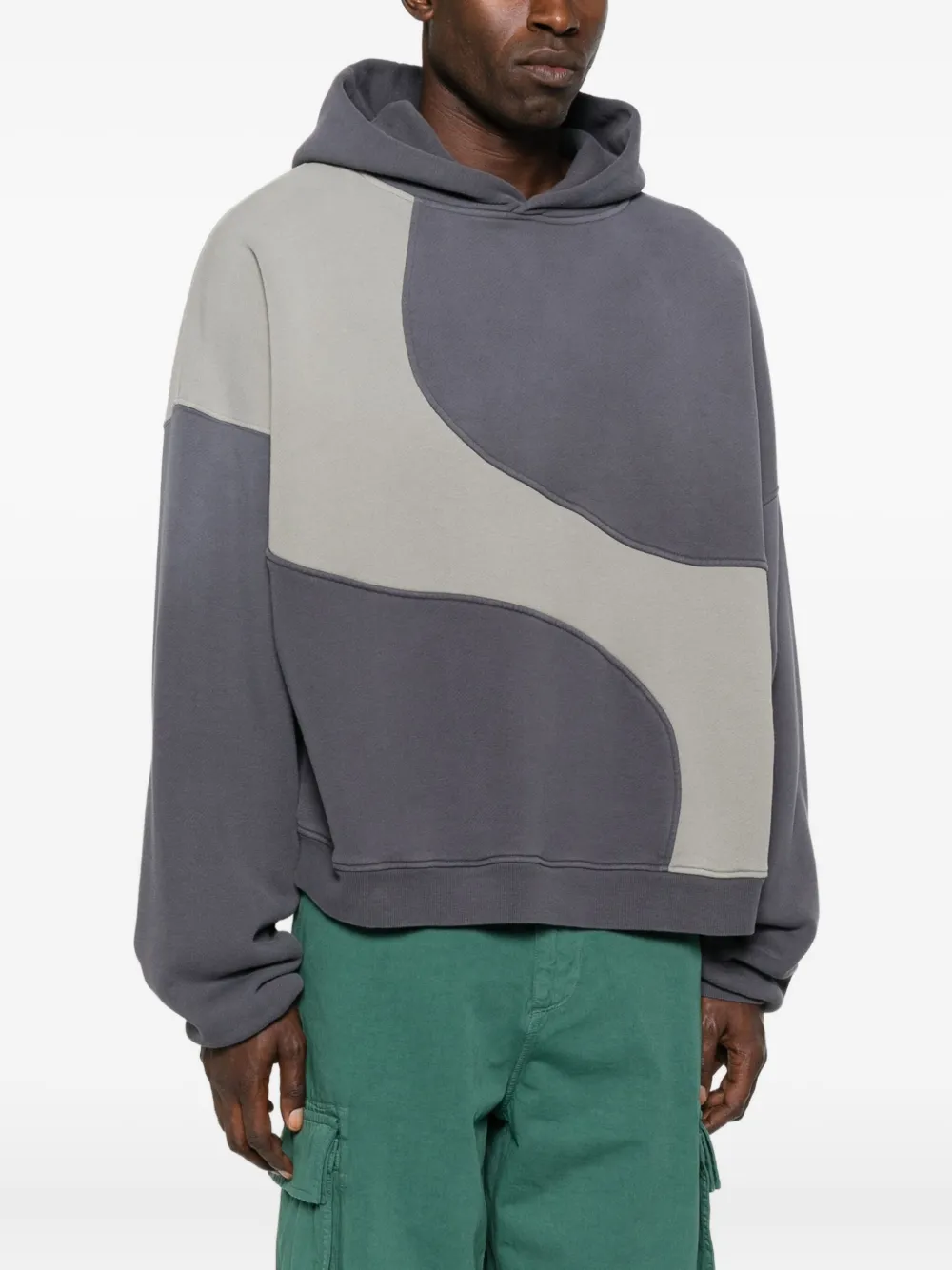 Erl Panelled Cotton Hoodie In Gray