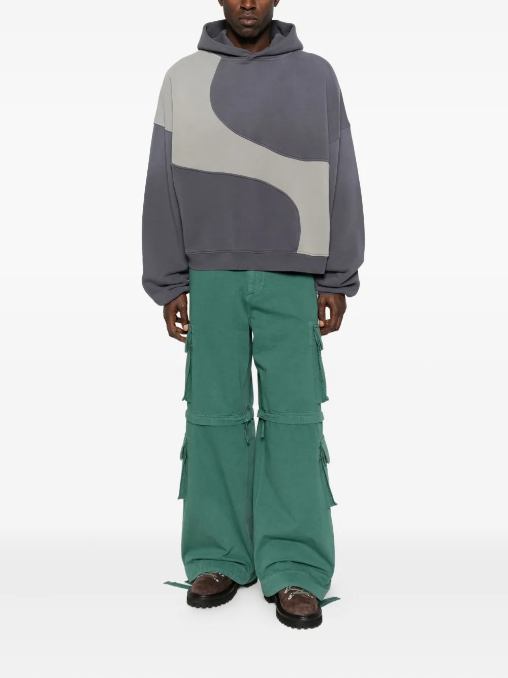 Erl Panelled Cotton Hoodie In Gray