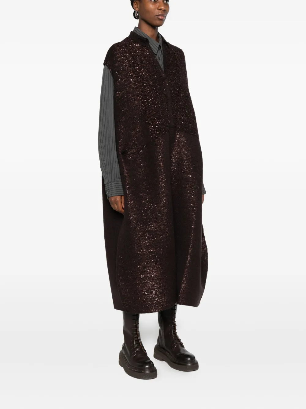 Boboutic Metallic Sleeveless Jumpsuit In Brown