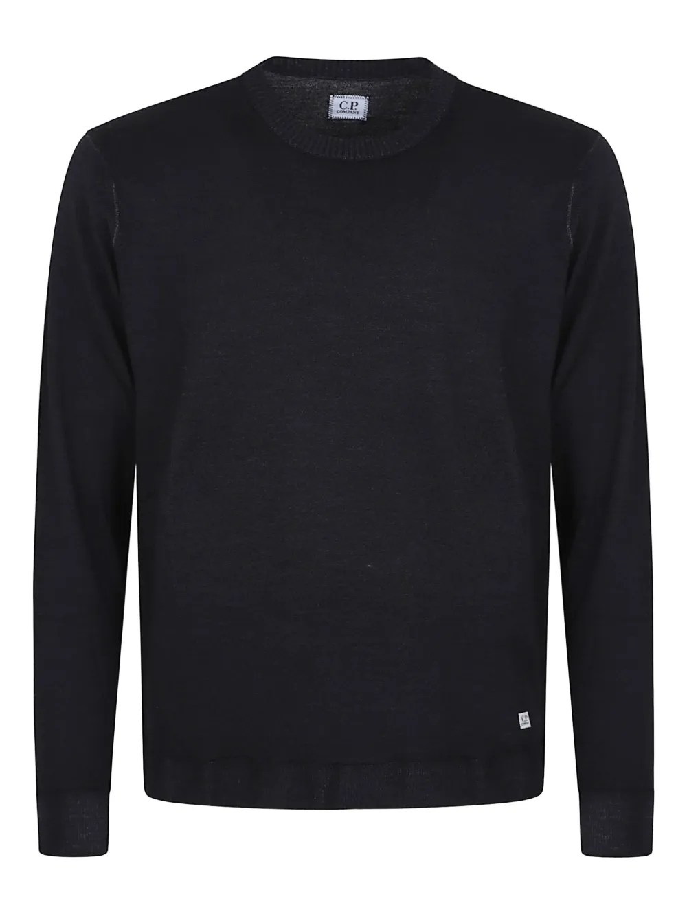 C.p. Company Merino Crew Neck Sweater With Ribbed Hem In Black