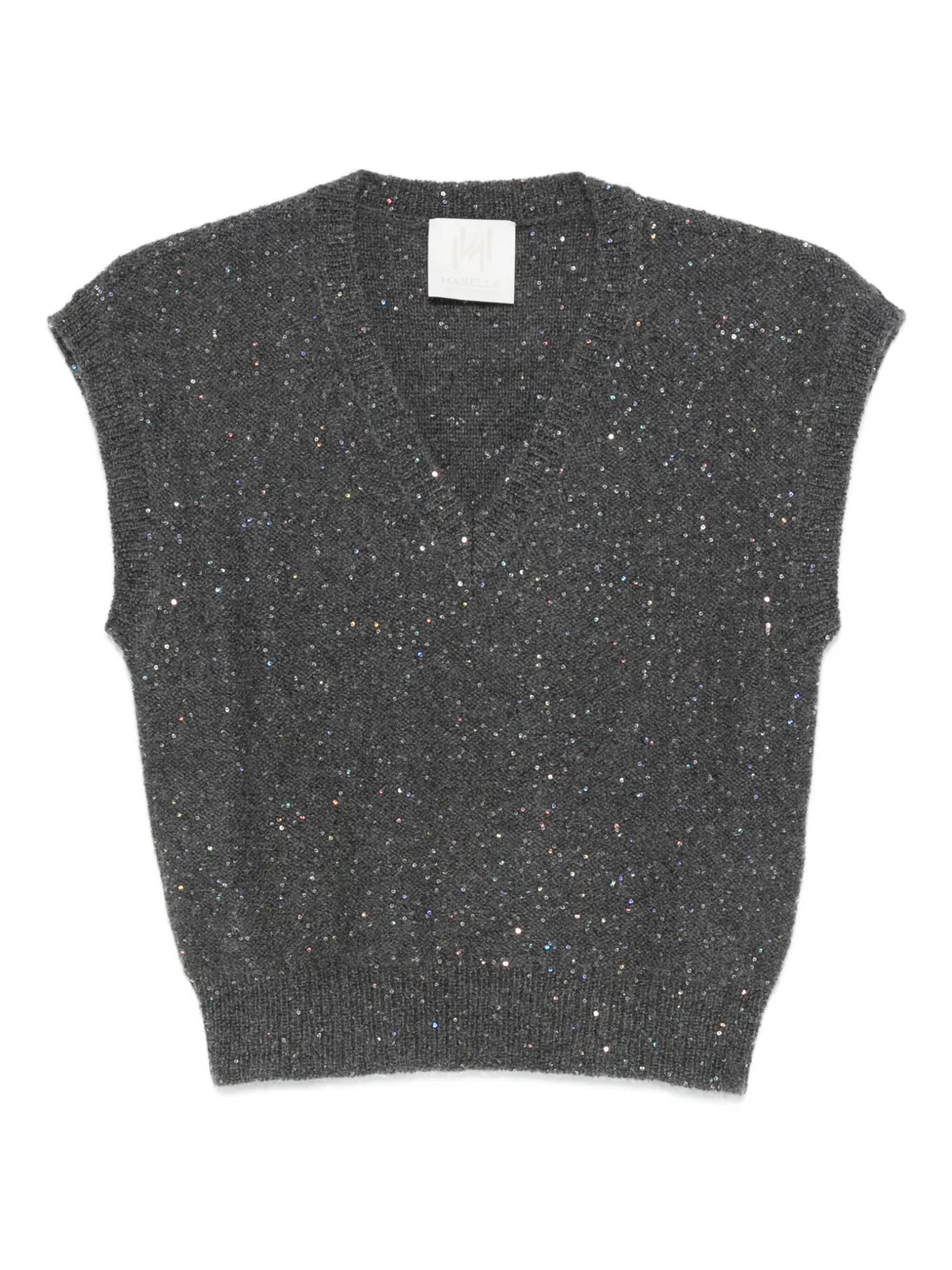 Marella Sequin-embellished V-neck Knitted Top In Gray