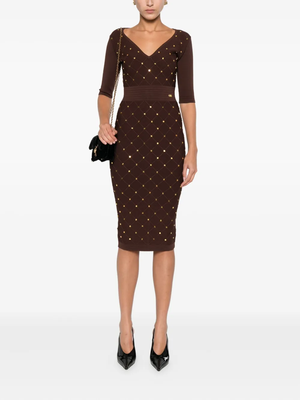 Elisabetta Franchi V-neck embellished dress - Bruin